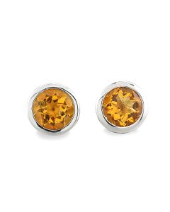 Ein Paar Citrin-Ohrstecker, 2 orange runde Citrine zus. 6,40 carat, 585-Weißgold