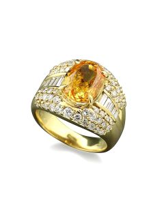 Ring mit gelben Safir, Brillanten und Diamanten 750-Gelbgold
