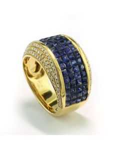 echte Edelsteine Safire Diamanten Gelbgold Ring Bandring