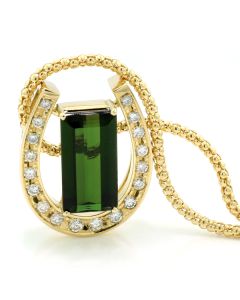 Goldkette Anhänger 50 cm Länge grüner Turmalin Baguette Diamanten