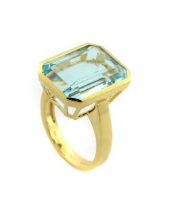Ring blauer Edelstein Smaragdschliff Beryll Aquamarin 18 Karat Gelbgold kaufen