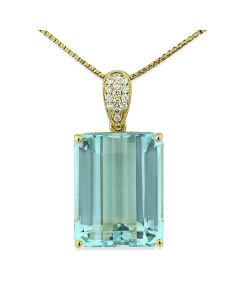 Anhänger Unikat großer Aquamarin Smaragdschliff Diamanten Einzelstück 18 Karat Gelbgold