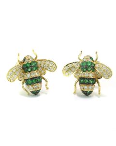 Ohrringe "Bienen" mit Smaragden und Brillanten, 750-Gelbgold