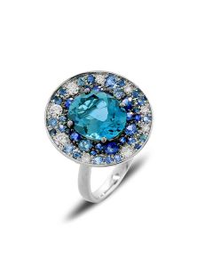 Ring Blautopas Safir Diamant 18 Karat Weißgold online bestellen