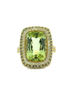 Ring seltener Turmalin grün-gelb wertvolle Edelsteine Diamanten 18 Karat Gelbgold