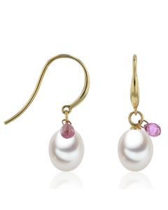 Ohrhänger mit weißen Perlen und Saphiren in Pink, 585-Gold-585-Gelbgold