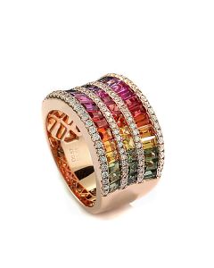 Rainbow-Ring mit vielfarbigen Saphiren und Brillanten 4,78 carat 750-Roségold
