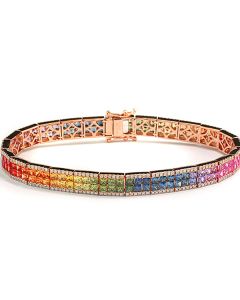 Rainbow-Armband farbige Saphire Brillanten 750-Roségold "Elegance"