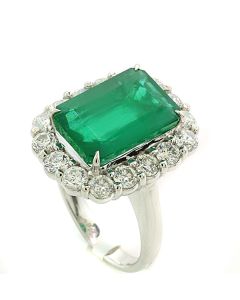 Brillant -Ring mit 1 Smaragd 6,75 carat 900-Platin IGI-Zertifikat Investment
