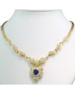 Halskette Saphir kornblumenblau Diamanten Brillanten Gelbgold massiv