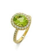 Ring grüner Edelstein Peridot Diamant 18 Karat Gelbgold kaufen