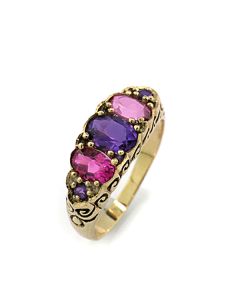 Edelstein-Ring Topase Amethyst Lila Rosa 375-Gelbgold Retro-Stil