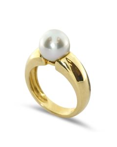 Ring Perle grau silber Gelbgold massiv