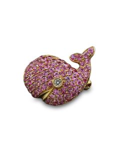 Goldbrosche Tierschmuck Walfisch rosa Edelstein Schmuckgeschenk Ozean