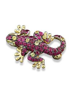 Schmuck Tiere Echse Geschenk Tierfreunde Goldbrosche rote Steine