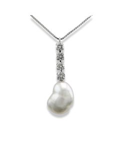 Kette mit Perlen-Anhänger barocke Zuchtperle und Diamanten in 750-Weißgold 