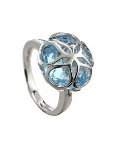 Ring Blüte Blume blaue Topase blaue Steine Weißgold