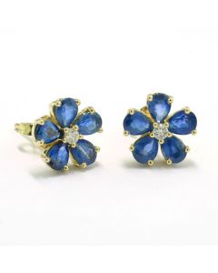 Ohrringe Saphire und Diamanten "Blüte"  in 750-Gelbgold