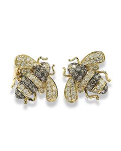 Ohrringe Bienen Gelbgold Brillanten braun weiß