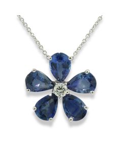 Anhänger Saphire Diamant Blume Kette Weißgold