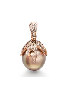 Diamant Zuchtperl Anhänger Pink Rosegold 18 Karat