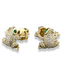 Ohrringe Gelbgold 18 Karat Brillanten grüne Smaragde Frosch