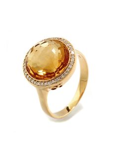 Ring mit orange - gelbem Citrin und Brillanten, 750-Gelbgold