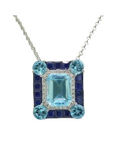 echte Farbsteine blau Edelstein Halskette Collier Weißgold