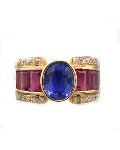 Schmuck online kaufen goldener Ring Farbedelsteine blau rosa 