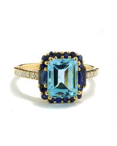 Schmuck Damenring Goldring Blautopas Safire Diamanten