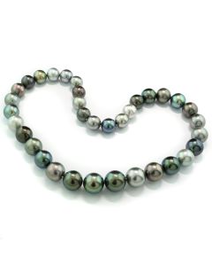 Tahitikette Tahiti-Zuchtperlen mehrfarbig Silber Grau Grün Blau 11-14 mm