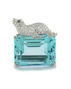 Edelstein Brosche Tierschmuck Seehund Robbe Meer
