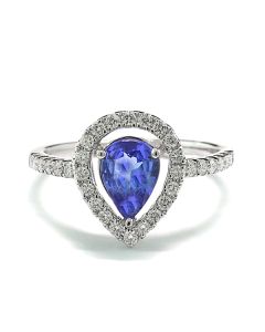 Goldring blauer Farbedelstein Tansanit Weißgold