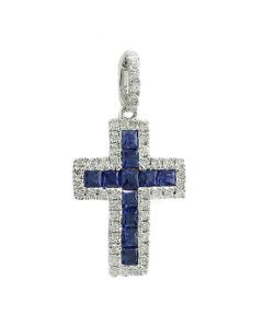 Kreuzanhänger blaue Edelsteine Safirkreuz Schmuck-Geschenk religiös online bestellen