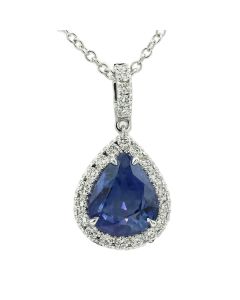 weißgoldene Kette Anhänger blauer Edelstein Saphir Diamanten