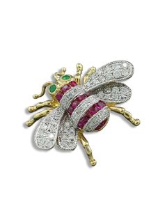 Biene mit weißen und roten Edelsteinen in Gelbgold als Schmuck