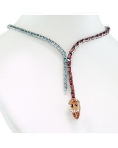 Aquamarin rosa Morganit lila Granate Halskette Y-Stil