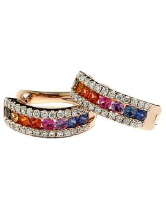 Regenbogen-Saphire: Creolen mit Saphiren Rainbow und Diamanten in 750-Roségold