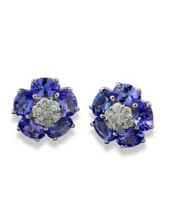 Tansanitohrringe blauer Edelstein lila violett 18 Karat Weißgold Ohrschmuck