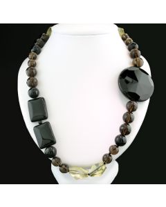 Rauchquarz Onyx Lemoncitrin Kette Collier geometrisch