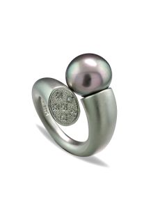 Perlen-Ring Tahitiperle und Brillanten 19 Gramm schwer 750-Weißgold Design-Unikat