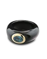 Ring blauer Stein Edelstein Topas schwarze Jade