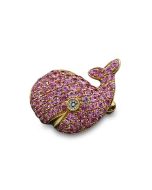 Goldbrosche Tierschmuck Walfisch rosa Edelstein Schmuckgeschenk Ozean