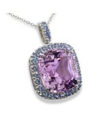großer Edelstein Rosa Lila Flieder Safire Kette Italien