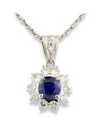 Kette Farbstein blauer Stein Safir Diamant Platin