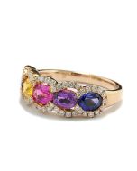 Safirringe Damenringe 18 Karat Rotgold bunte Edelsteine
