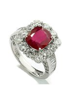 Ring Burma-Rubin unerhitzt GRS-Zertifikat 2,60 carat mit Brillanten in Platin, Investment-Schmuck