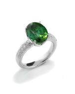 Ring Turmalin blaue Farbe türkis grün Diamant 18 Karat Weißgold Unikat grüner Turmalin