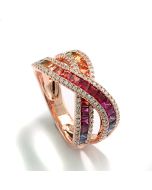 Croisé-Ring mit Saphiren "Rainbow" und Brillanten 750-Roségold