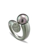 Perlen-Ring Tahitiperle und Brillanten 19 Gramm schwer 750-Weißgold Design-Unikat